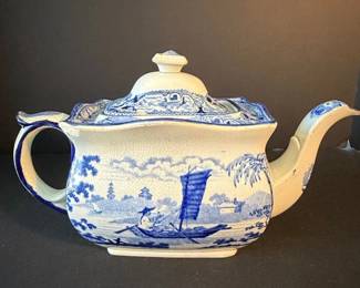 Antique Blue and White Transferware Teapot Spode Blue Italian