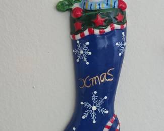 Ceramic Snowman in Stocking Christmas Ornament