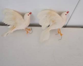 Vintage Artificial Feather Doves with Wire Feet