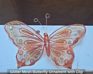 Glitter Mesh Butterfly Ornament with Clip