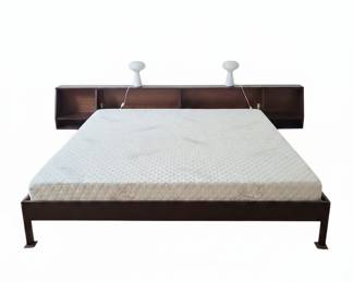 SCAN MidCentury Modern Platform Bed with Integrated Shelving Headboard