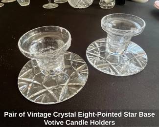 Pair of Vintage Crystal EightPointed Star Base Votive Candle Holders