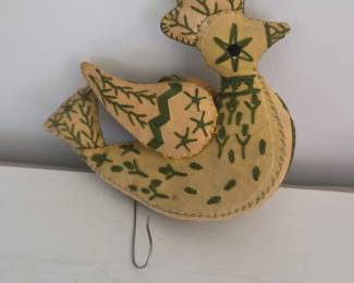 Vintage Folk Art Embroidered Fabric Bird Ornament