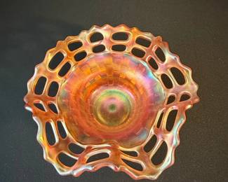 Fenton Carnival Glass Open Edge Basketweave Bowl