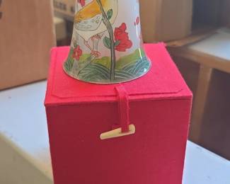 Vintage Hand Painted Porcelain Bird and Rose Decorative Bell Ornament