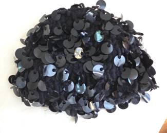 Vintage Black Sequin Knit Skull Cap second image