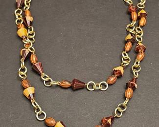 Vintage AmberTone and Tortoiseshell Glass Bead Necklace