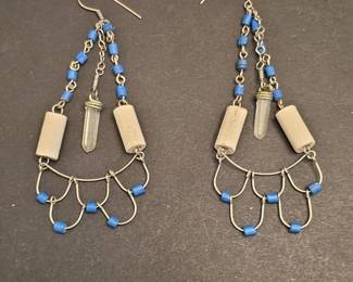 Peruvian Artisan Ceramic and Crystal Dangle Earrings