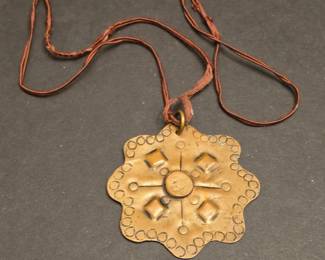 Vintage HandHammered Copper Medallion Necklace with Sacred Geometry Design