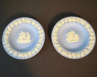 Pair of Vintage Wedgwood Blue Jasperware Trinket Dishes