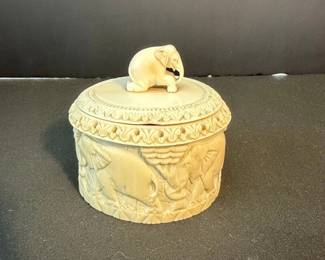 Vintage Carved Bone Elephant Trinket Box