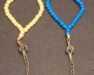 Vintage Blue Glass Bead Prayer Bracelet with GoldTone Knot Charm