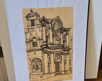 San Carlo alle Quattro Fontane Architectural Ink Drawing