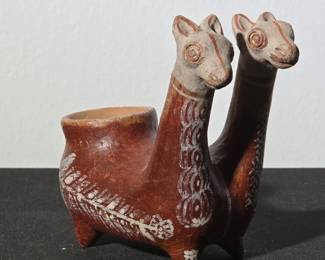 Peruvian Folk Art DoubleLlama Pottery Vessel second image