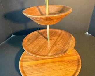MidCentury Modern Vermillion Tier Walnut Serving Stand