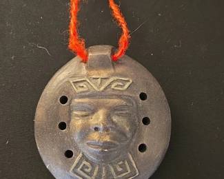 Vintage Chilean Black Clay Ocarina Pendant