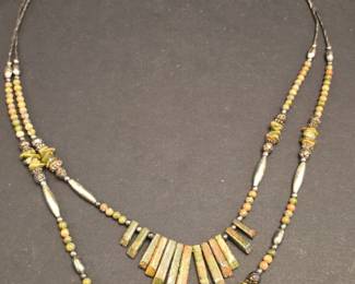 Unakite and Sterling Silver MultiStrand Necklace