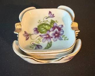 Lefton China Violet Pattern Ashtray Set Model V