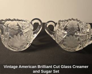Vintage American Brilliant Cut Glass Creamer and Sugar Set