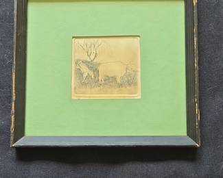 Etching of Boy Riding a Water Buffalo