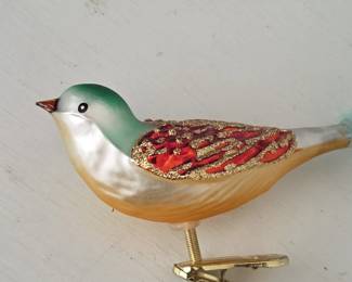 Vintage Blown Glass Bird Christmas Ornament with Feather Tail second image