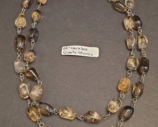 Long Tumbled Smoky Quartz and Citrine Necklace