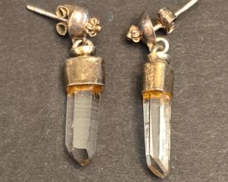 Sterling Silver Peruvian Quartz Crystal Drop Earrings