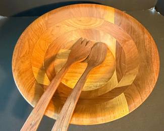 Vintage MidCentury Segmented Wood Salad Bowl Set second image