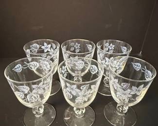 Vintage Libbey Rose Bouquet Crystal Wine Goblets