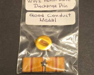 WWII Honorable Discharge Lapel Pin and Good Conduct Medal Ribbon Bar
