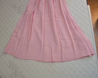 Vintage Pink Linen Pleated Midi Skirt
