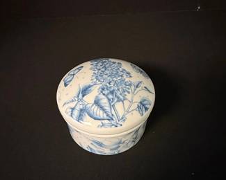 Vintage Blue and White Floral Porcelain Trinket Box Possibly Portmeirion Botanic Blue