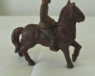 Antique Cast Iron Mounted Soldier Toy Grey Iron