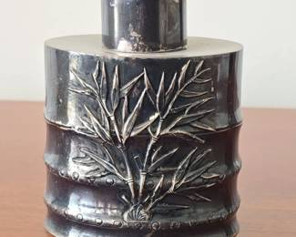 Chinese Export Silver BambooForm Tea Caddy by Wang Hing Co