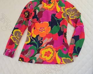 Vintage s Psychedelic Floral LongSleeve Mod Top