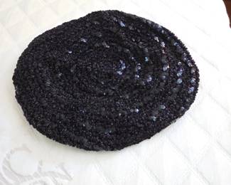 Vintage Black Crocheted Sequin Beret