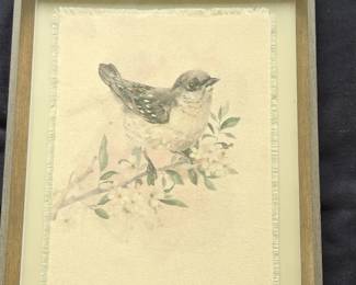 Decorative Bird on Branch Fabric Art Print
