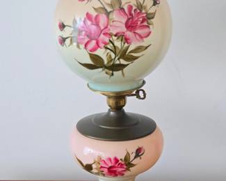 Vintage Floral HandPainted Gone with the Wind Style Hurricane Lamp with Dual Illumination