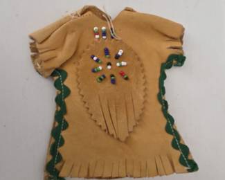 Native American Style Miniature Buckskin Doll Dress with Beaded Medallion
