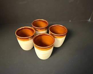 Vintage Stoneware Custard Cups, Brown and Cream