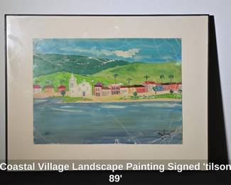 Coastal Village Landscape Painting Signed tilson