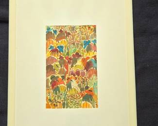 Abstract Crowd Watercolor Painting Signed Hernandez