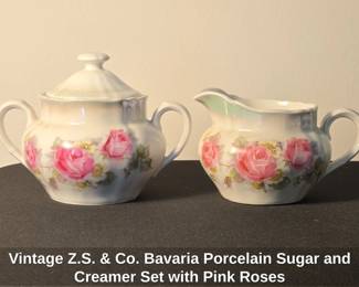 Vintage Z.S. Co. Bavaria Porcelain Sugar and Creamer Set with Pink Roses