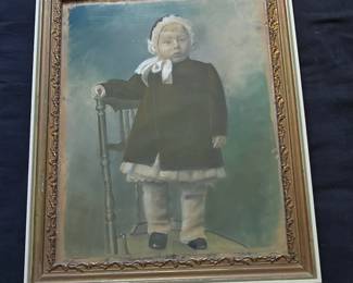 Antique HandTinted Child Portrait in Ornate Gilt Frame