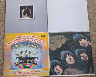 The Beatles Vinyl Record Collection LPs Rubber Soul, Magical Mystery Tour, The Beatles White Album, and The Beatles Rarities