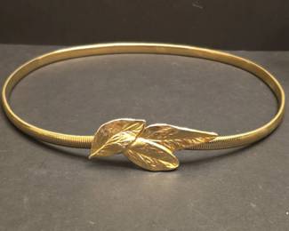 Vintage Gold Tone Leaf Motif Stretch Belt