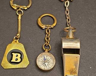 Vintage Nautical Whistle and Compass Keychains, Letter B Fob