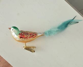 Vintage Blown Glass Bird Christmas Ornament with Feather Tail