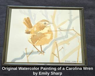 Original Watercolor Painting of a Carolina Wren by Emily Sharp