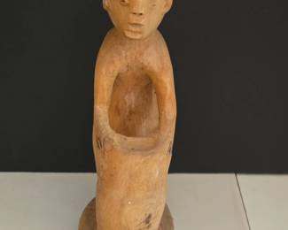 African HandCarved Wooden Figure with Mortar and Pestle